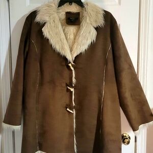 Style & Co. Brown Teddy Jacket with Cream Faux Fur Trim